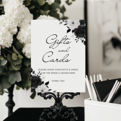 Black & white floral wedding signage gifts and cards